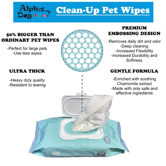 Alpha Dog Series - Natural Clean Up Grooming Wipes for Dogs - 70ct. (Pack of 3) - Picture 4 of 8